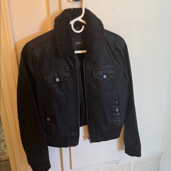 Obey Black Jacket with Shearling Collar - Picture 1 of 3